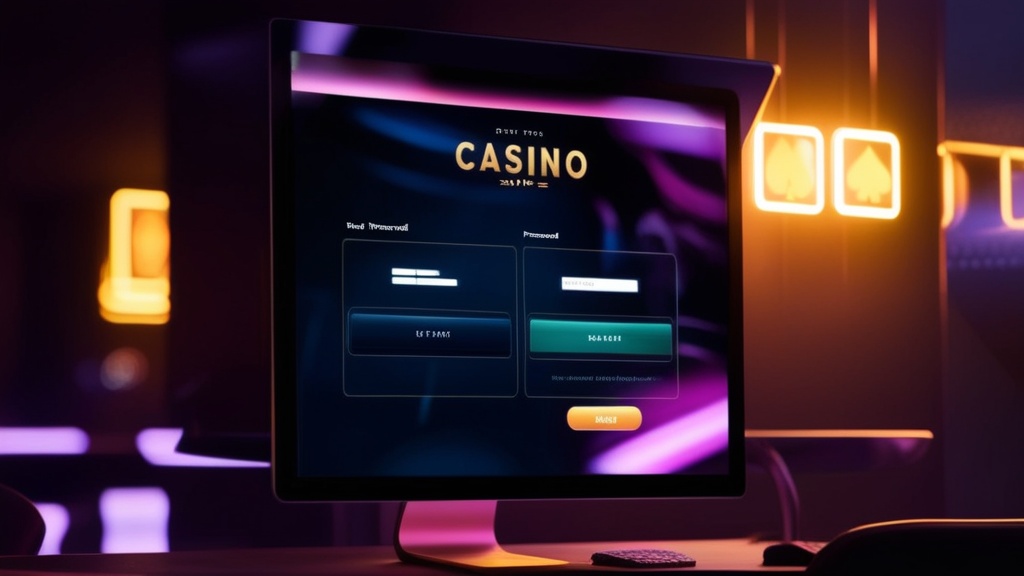 Dunkler Login-Bildschirm mit E-Mail- und Passwortfeldern im Casino-Stil