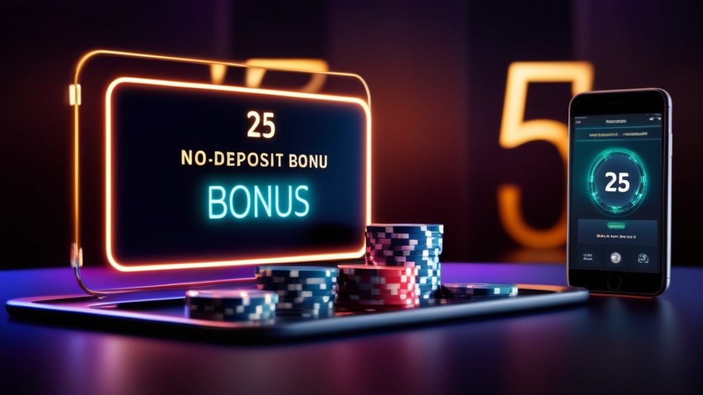 25-Euro-No-Deposit-Bonus auf einem Smartphone in einer Casino-Atmosphäre