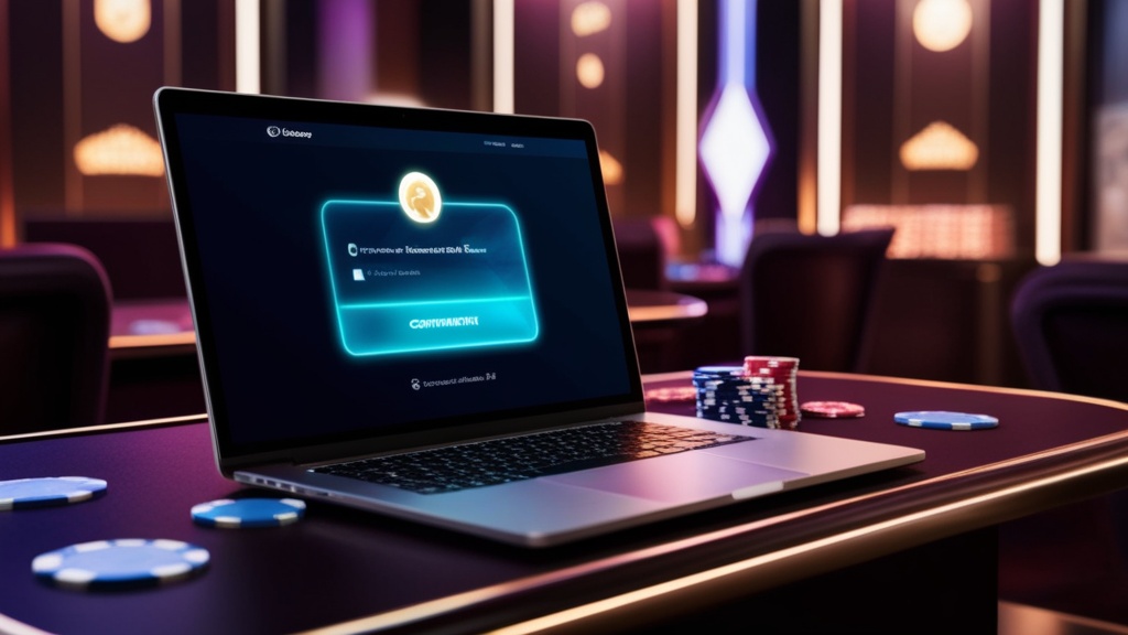 Bestätigungs-Mail und freigeschaltetes Konto in dunkler Casino-Szene